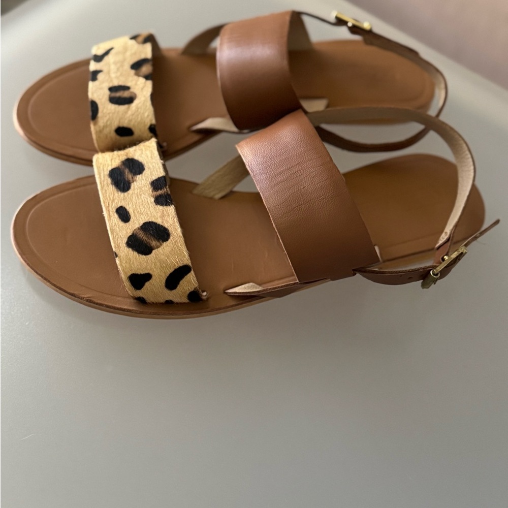 ASOS Brown Tan Sandals with Leopard Print